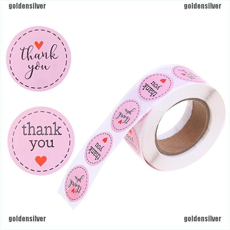 Set 500 Nhãn Dán 1 inch Màu Hồng In Chữ Thank You Xinh Xắn