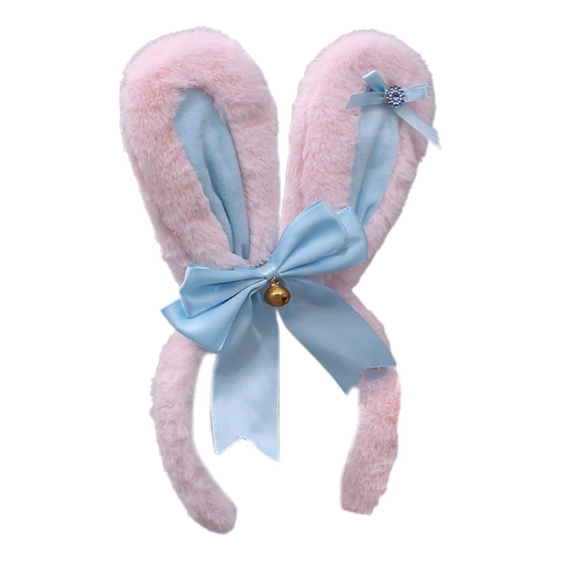 Băng Đô Tai Thỏ Lông Đính Đá Nhân Tạo Phong Cách Lolita