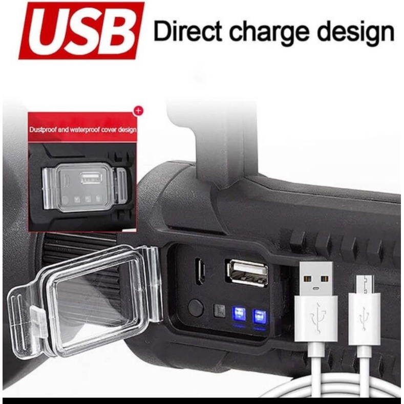 Đèn pin công trường, Đèn pin cầm tay W591 siêu sáng chiếu xa trên 500m, có chân đế chống nước