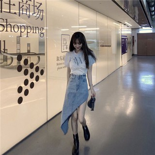 Chân váy jeans xẻ tà lệch cá tính có size lớn