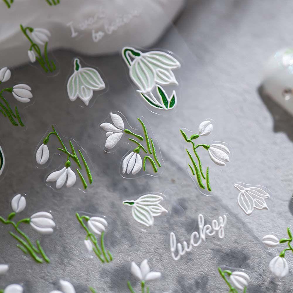 QQMALL Sticker Dán Móng Nghệ Thuật Hình Hoa Lá Gấu Chuông Xanh Dương