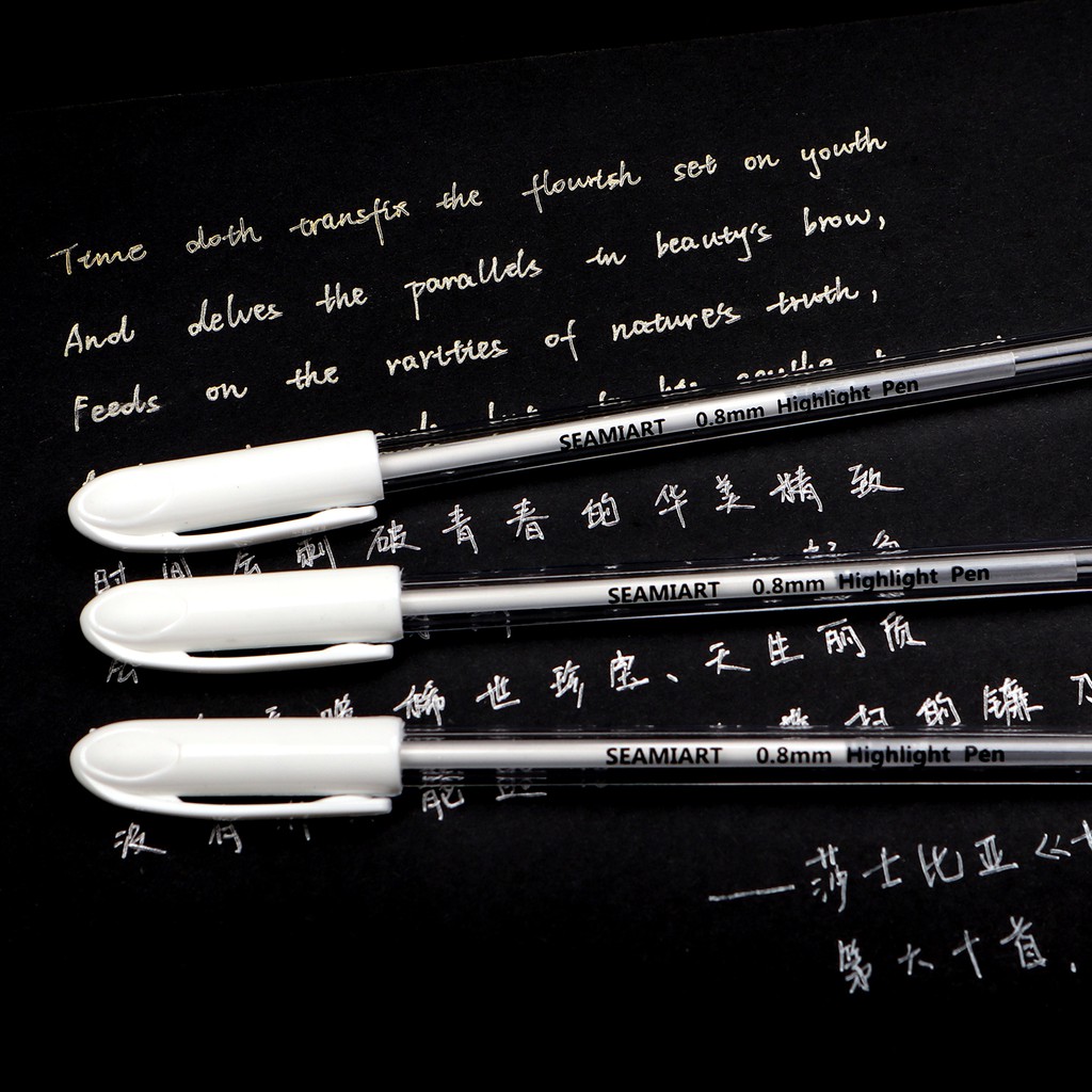 Seamiart_1pc 0.8mm White Highlight Pen Suitable for Hook Line/Sketch/Anime/Black Card