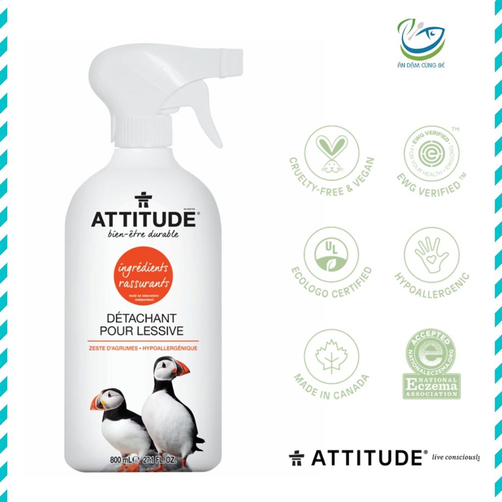 XỊT TẨY QUẦN ÁO ATTITUDE HƯƠNG CHANH 800ML