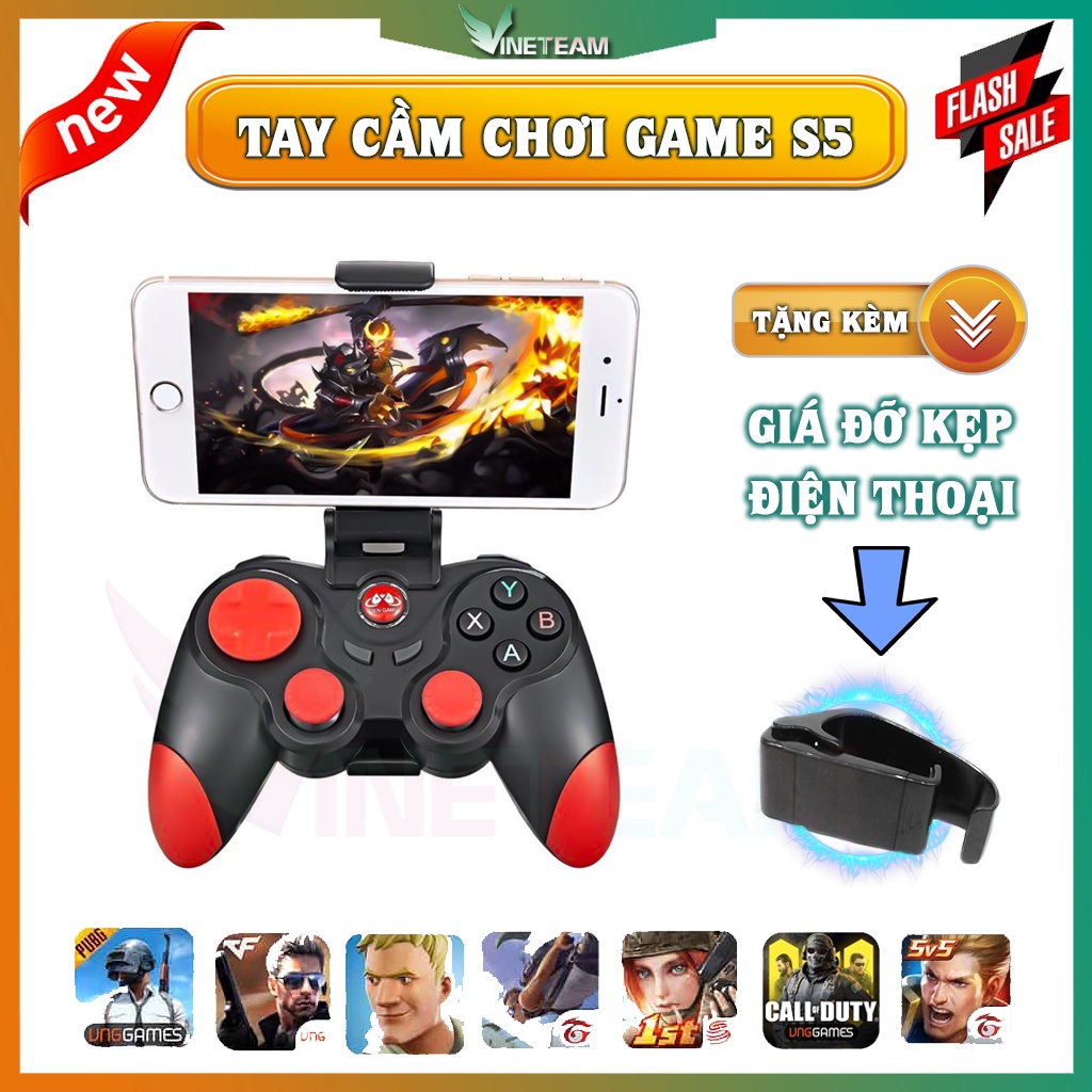 Tay cầm chơi game bluetooth gamepad s5 cho android ios điện thoại tivi kèm giá đỡ điện thoại -dc4726