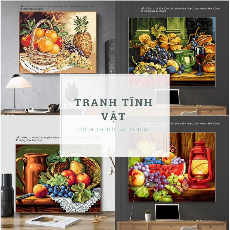 Tranh sơn dầu số hóa Tranh tĩnh vật - Tranh tô màu theo số kích thước 40x50cm Vải CanVas Siêu Bền