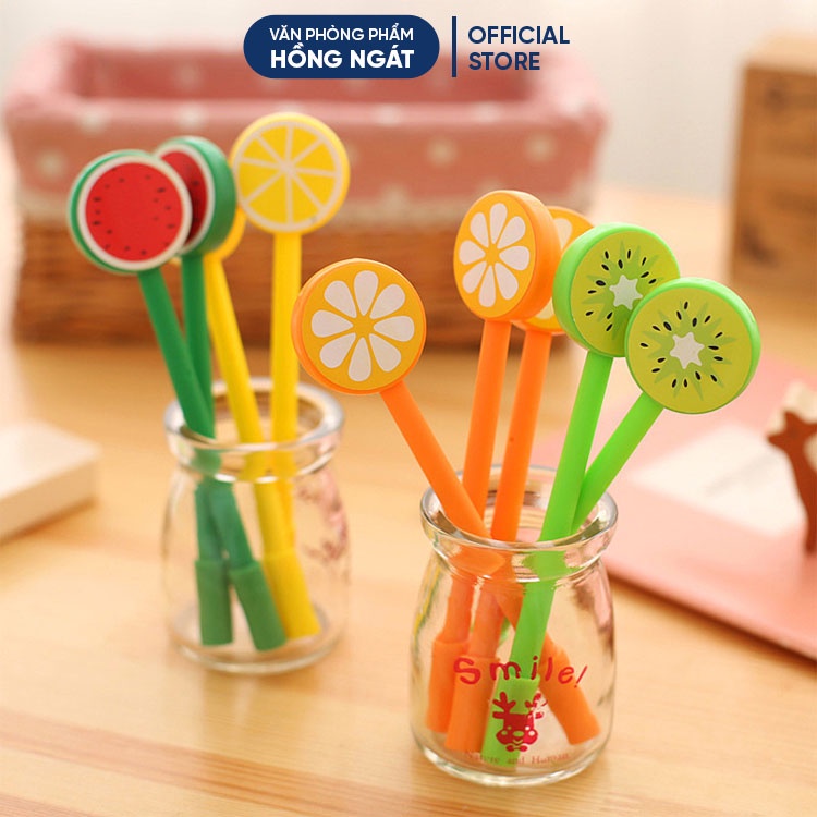 Bút bi cute hình hoa quả, bút bi nước mực gel đen ngòi 0.5mm nhiều màu dễ thương đồ dùng học tập B09