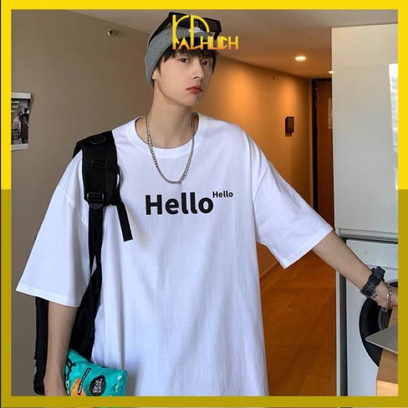 Áo phông nam in hello vải thun cotton freesize hàng dày dặn chuẩn shop