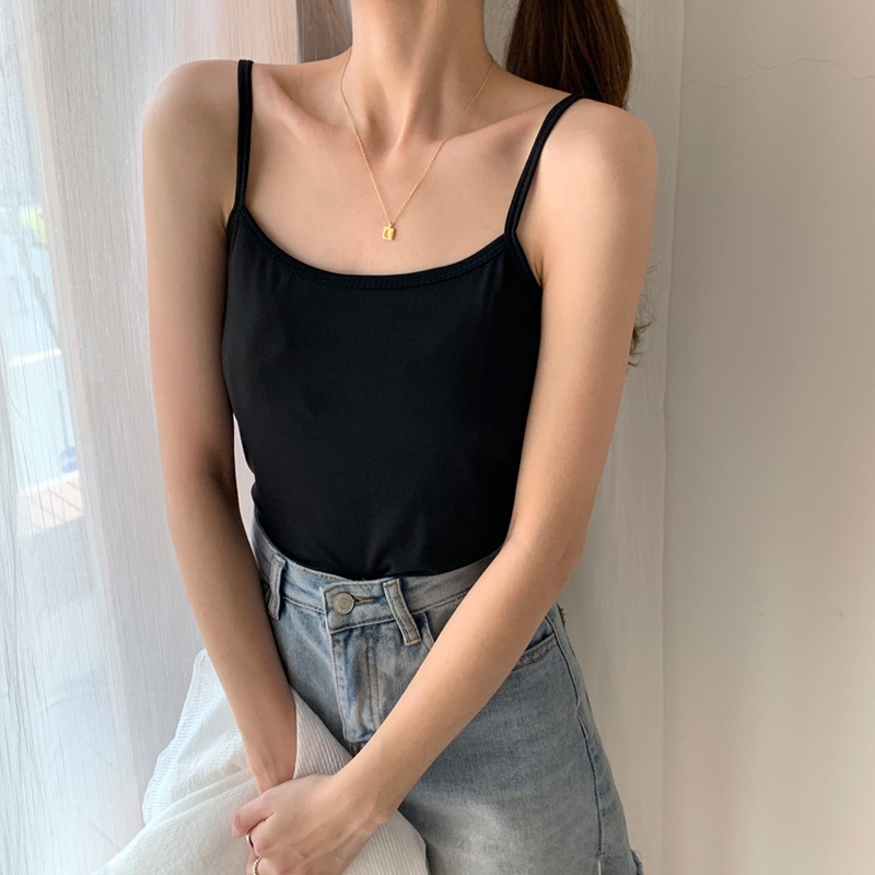 Xiaozhainv Áo Hai Dây Màu Sắc Đơn Giản Dễ Phối Đồ Cho Nữ