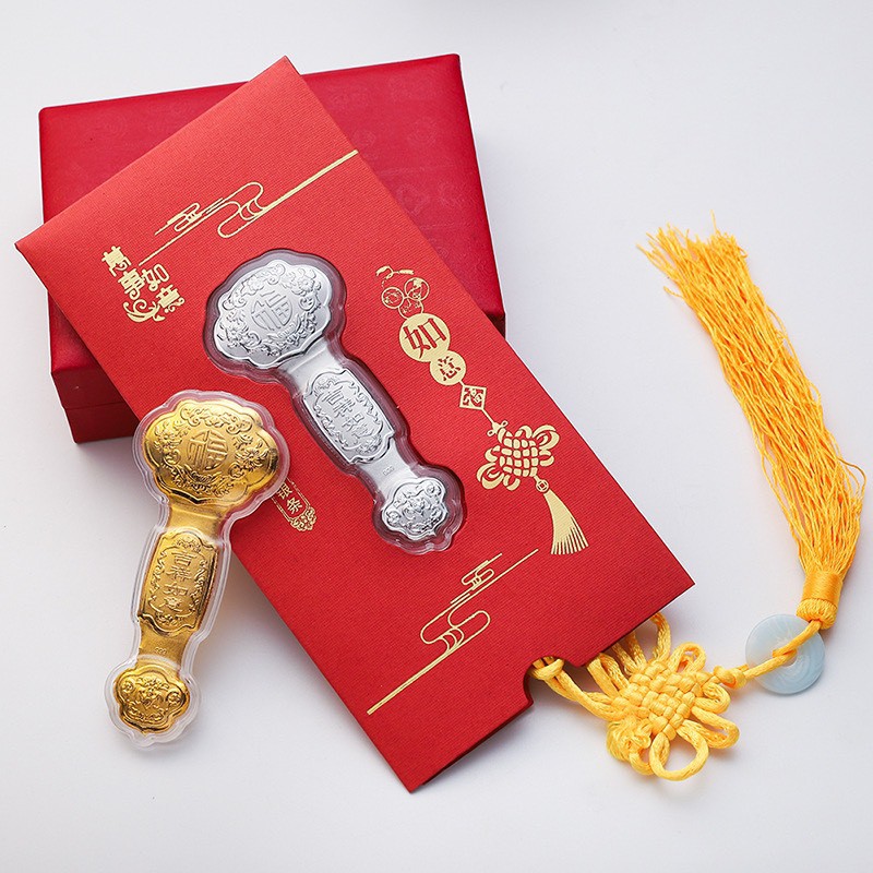 Bao lì xì mạ vàng, bạc điêu khắc độc đáo gậy như ý CAO CẤP ( đem lại tài vận,mọi điều như ý)