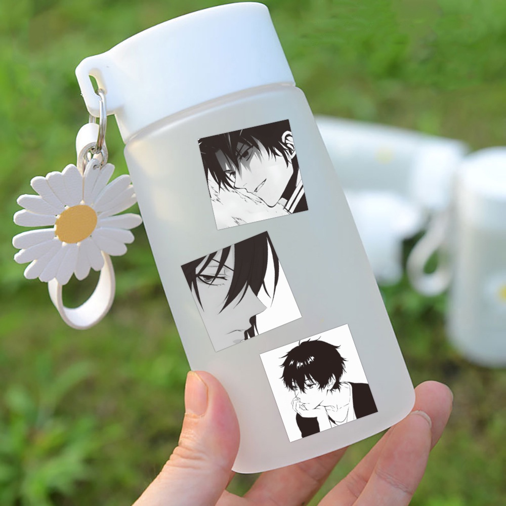 Set 60/30 Nhãn Dán Trang Trí Bình Nước/Điện Thoại/Ván Trượt/Laptop Họa Tiết Anime Màu Trắng Đen
