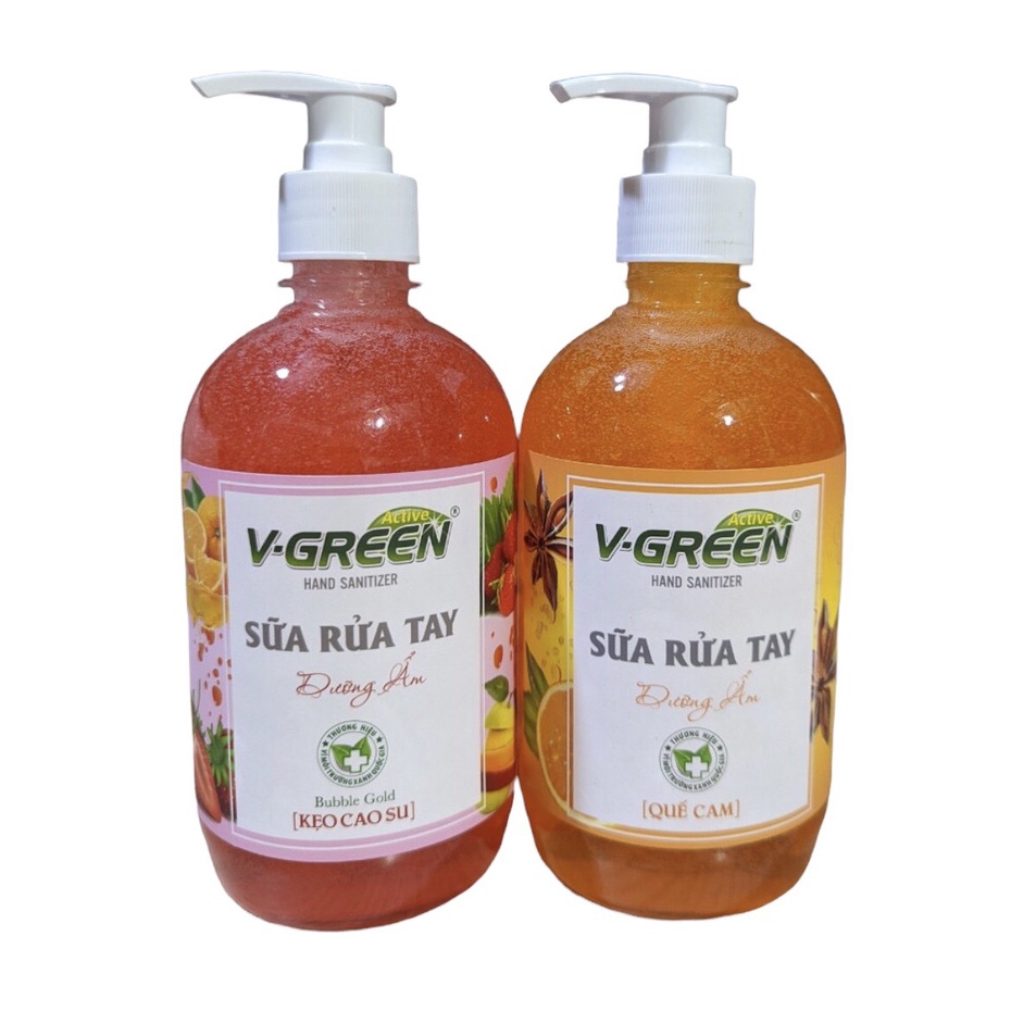 N­ước rửa tay Vgreen 500ml Hương Quế cam, Táo, Dâu, Bubble Gold