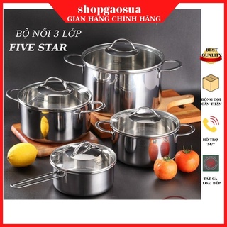 Bộ nồi Fivestar Plus FPB4006 4 món inox 304  3 lớp đáy liền cao cấp, hàng chính hãng bảo hành 25 năm