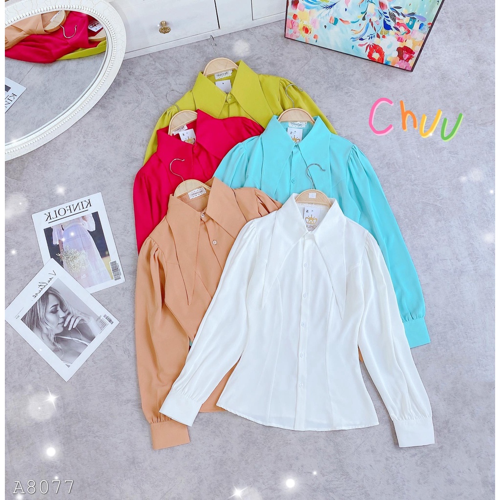 Áo sơ mi nữ tay phồng công sở cổ nhọn CHUU A8077