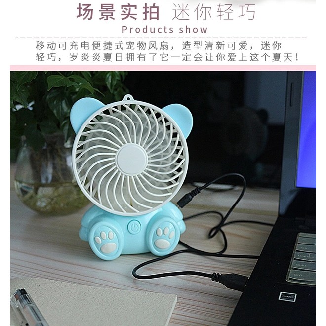 PVN27897 Quạt Mini Tai Thỏ Pin Sạc Có Đế T2 .