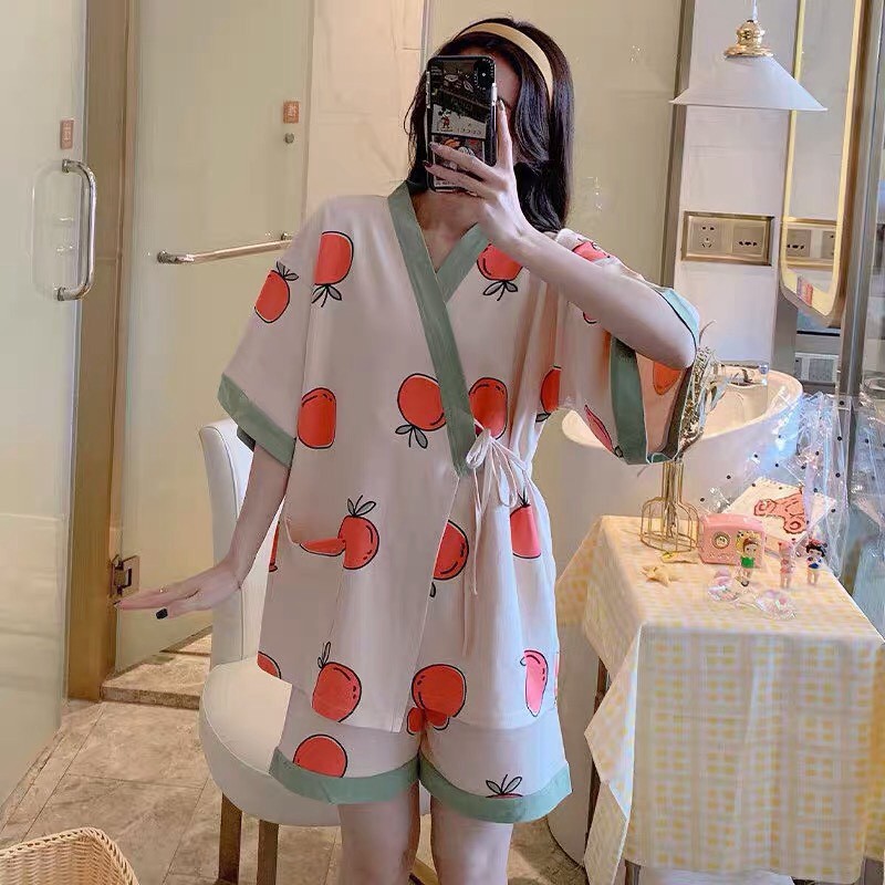 Bộ Ngủ Mặc Nhà Ngắn Tay Nhiều Màu ⚡FREESHIP⚡ Set Pijama Dây Eo Cộc Tay Icon Xinh Xắn 🦋 Quần Áo Đôi Mùa Hè 🦋