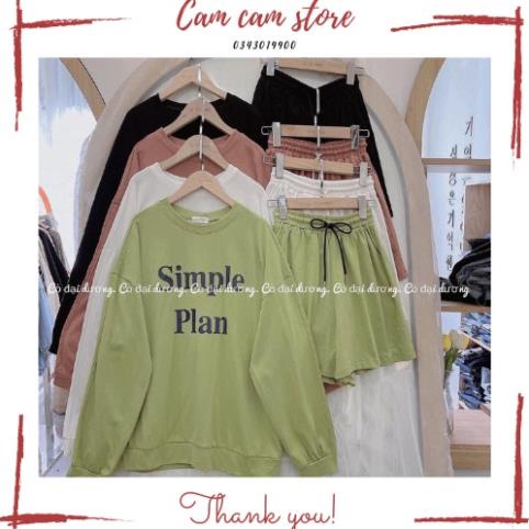 SALE Set bộ thể thao unisex tay dài quần đùi Simple ba màu freesize nam nữ