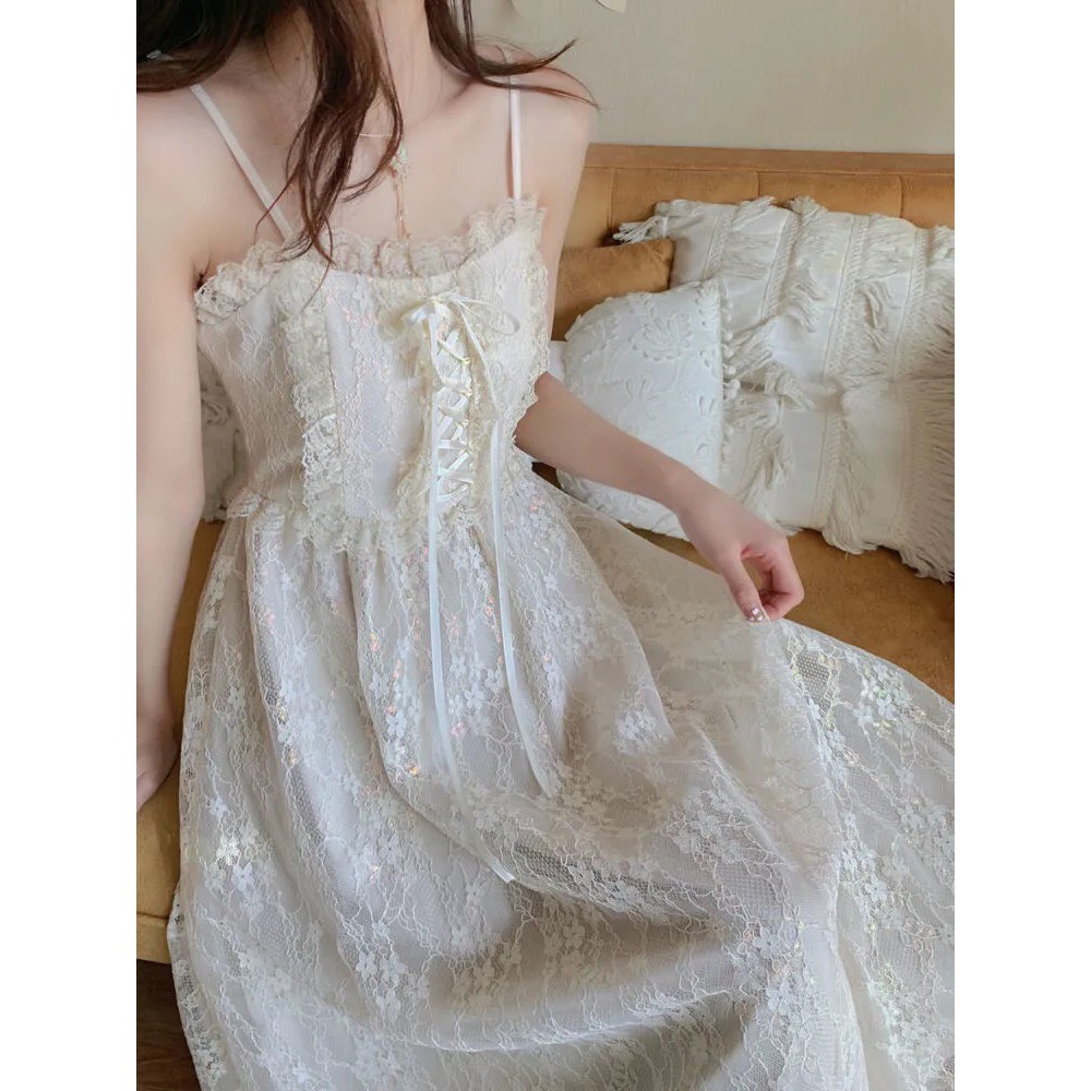 (Có Sẵn) Đầm hoa hai dây tiểu thư dáng dài phối ren ngực  (Kèm ảnh thật) | BigBuy360 - bigbuy360.vn