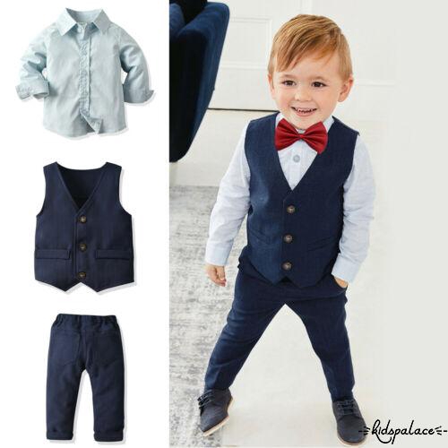 ➤♕❀❤4pcs Kids Baby Clothes Boys Sets Solid Shirts Tops+Vest+Pants Wedding Tuxedo Formal Dressy Suit