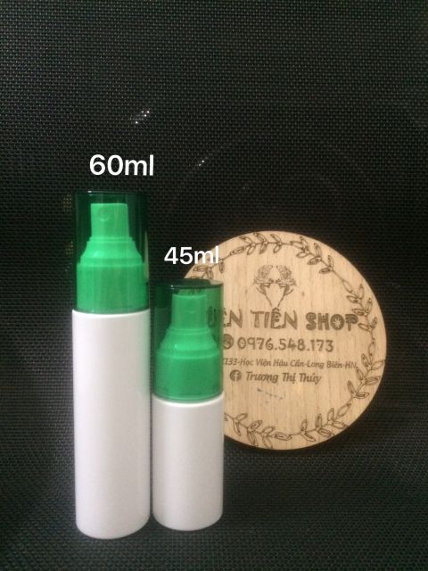 Chai nhựa trắng 45ml, 60ml xịt phun sương nắp xanh