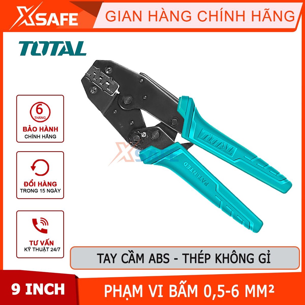 Kềm bấm cos dây điện TOTAL THCPC0506 | Kìm cắt tuốt Chiều dài: 9 &quot; Phạm vi bấm: 0,5-6mm², tay cầm ABS thiết kế độc đáo