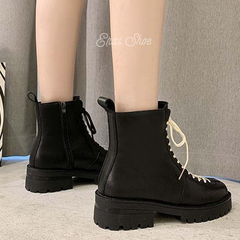 Oeteo Giày Bốt Martin Đế Dày Màu Đen Cá Tính Cho Nữ