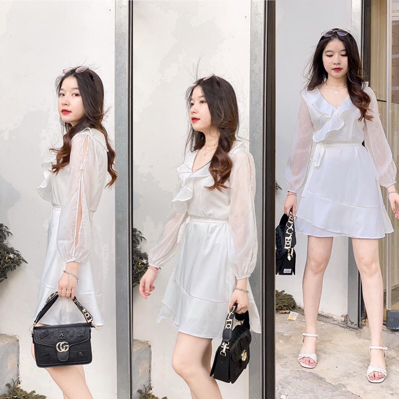 Đầm trắng tay voan cut out