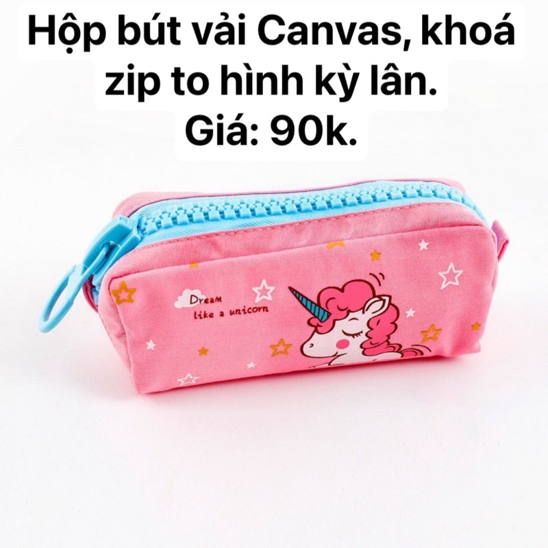 Hộp bút vải khoá zip to hình kỳ lân xinh xắn. Túi đựng bút vải Canvas.