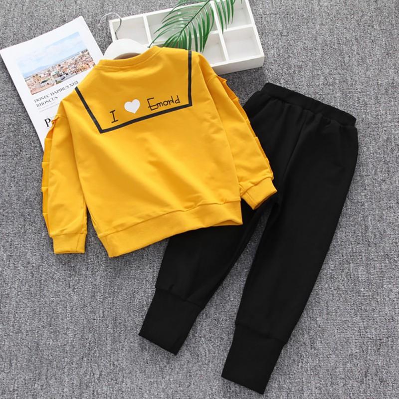 Set quần dài và áo thun tay dài dễ thương phong cách Hàn Quốc cho bé gái