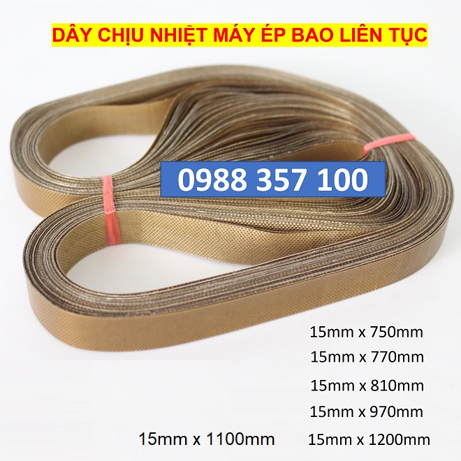 Dây nhiệt máy hàn miệng túi liên tục, dây curoa máy ép bao liên tục, dây vải máy hàn mép túi FR900,SF150,FRM980,FRD1000