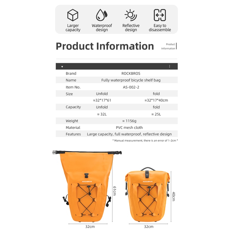 Rockbros Túi Đựng Đồ Gắn Xe Đạp Tiện Lợi Dung Tích 25L