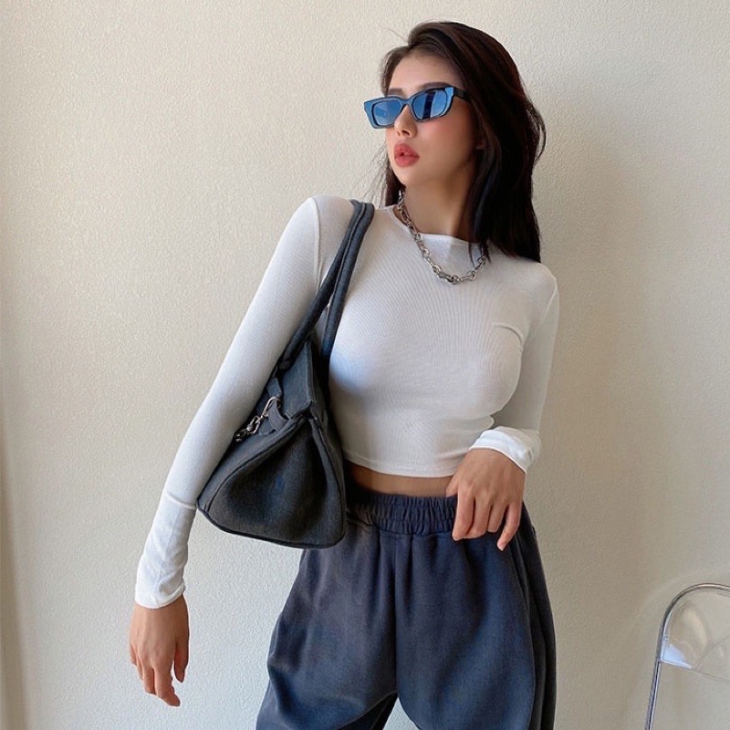 (Chuyên sỉ) Áo croptop tay dài cổ tròn from ôm dưới 53kg chất thun mát có dãn (ảnh thật ) H.N.M STORE