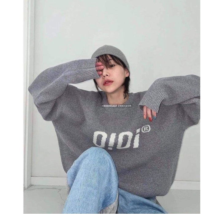 Áo nỉ len OIOI màu xám dày dặn mặc mùa đông