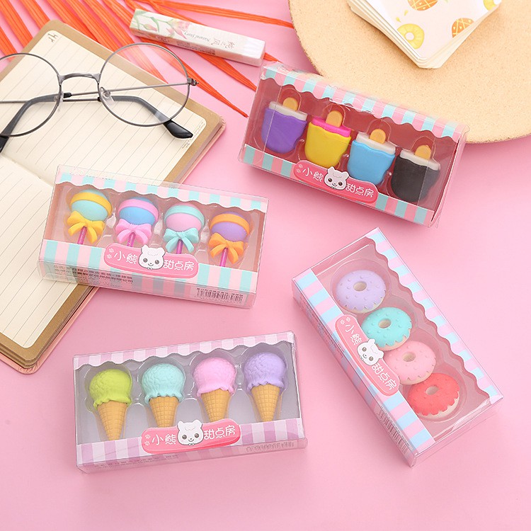 Set 4 cục gôm tẩy tạo hình kẹo mút Taro Stationery