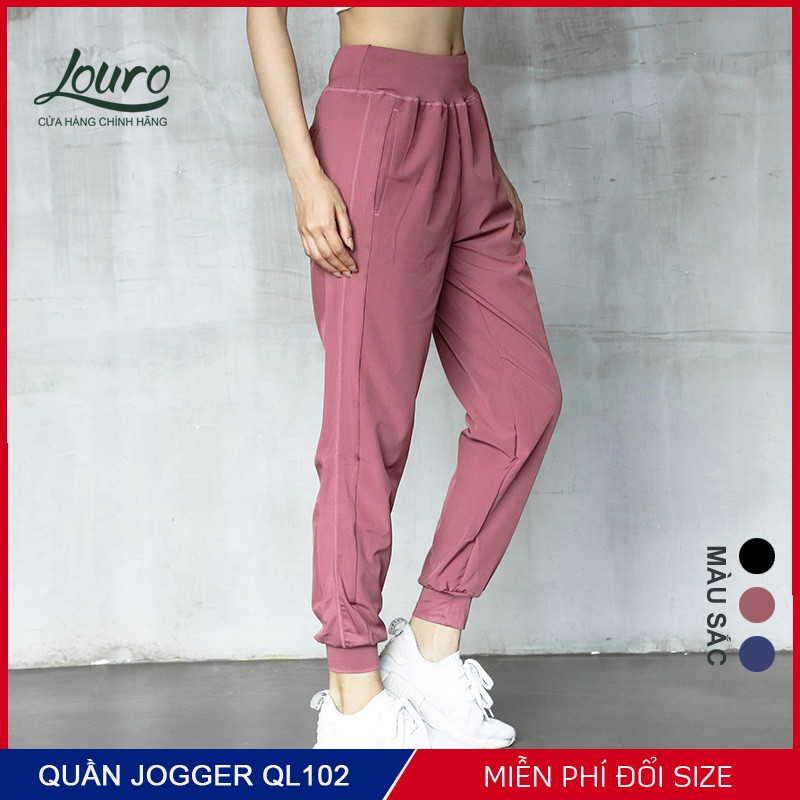 Quần Jogger tập gym, yoga nữ Louro QL102, kiểu quần joker trẻ trung, che khuyết điểm, phù hợp tập thể thao, nhảy, zumba