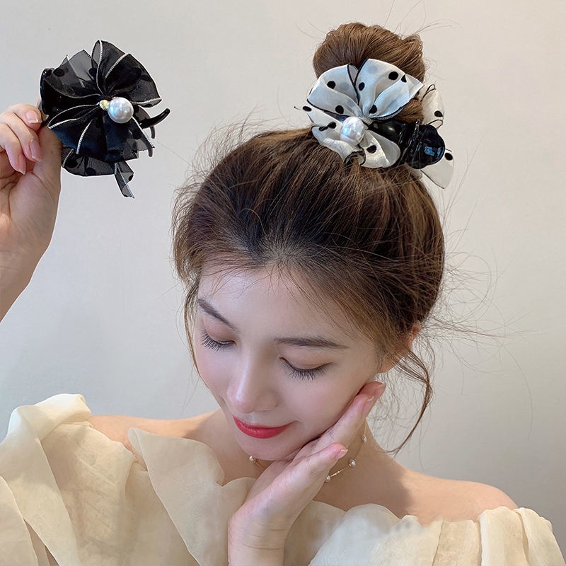 Kẹp Tóc Nơ Trắng Đen Cho Bé Gái