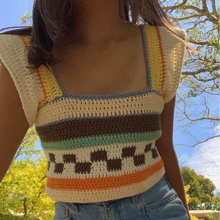 Áo Len Croptop Cổ Vuông Viền Bèo Dễ Thương Y2K