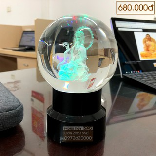 Quả cầu pha lê khắc âm 3D Phật bà quan âm