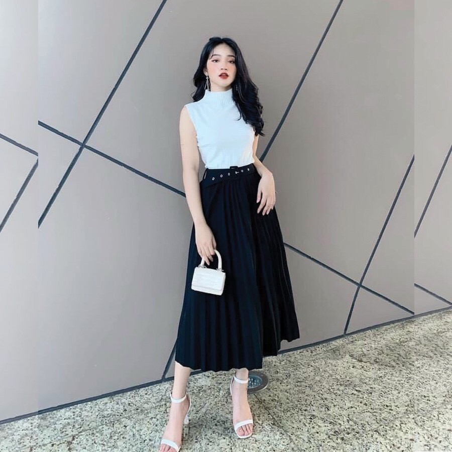 Chân váy midi dáng dài LYNS kiểu dáng xếp ly có kèm đai Nhiều màu - MSD05 | BigBuy360 - bigbuy360.vn