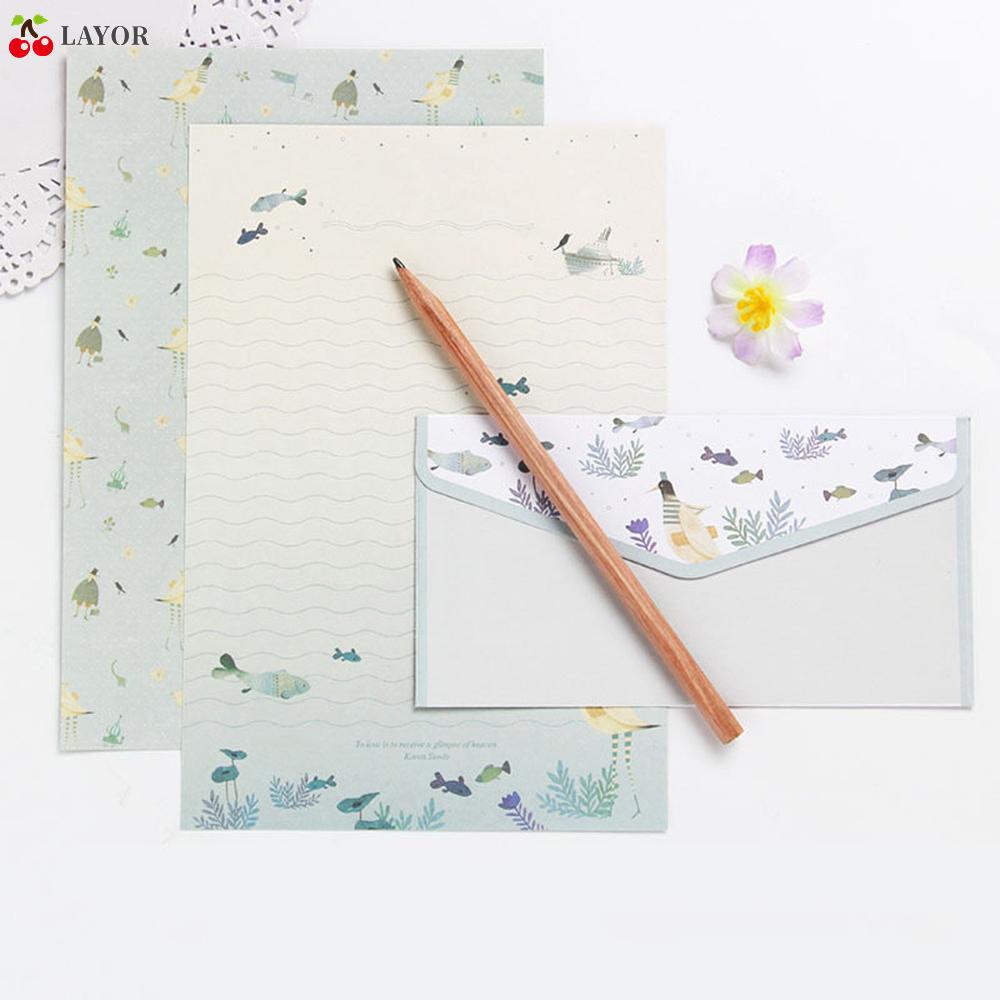 Bộ 3 Món Gồm 6 Tờ Giấy Viết Phong Cách Vintage In Họa Tiết Hoa Hoạt Hình Dễ Thương