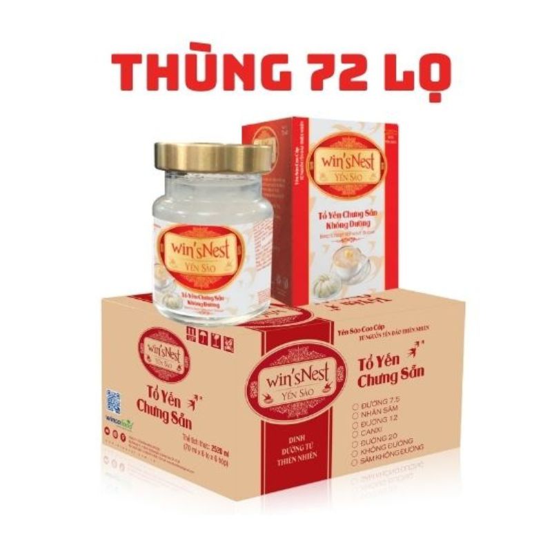 Thùng 72 lọ Yến sào win'sNest 20% tổ yến chưng sẵn không đường lọ 70ml
