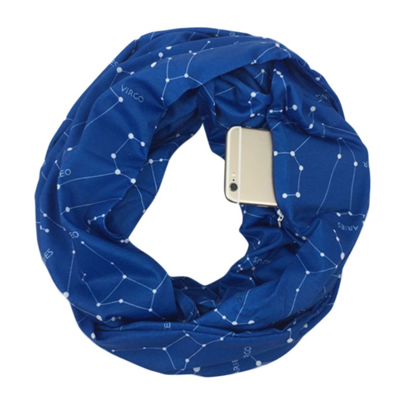 Khăn Choàng Cổ Hai Lớp Có Khóa Kéo Ẩn Họa Tiết Chòm Sao Cho Nữ