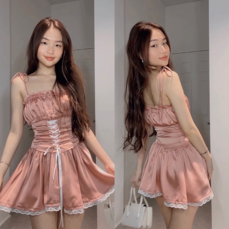 GILL BABY | Đầm váy xoè giả corset kèm quần phối ruy băng tôn dáng đi chơi hẹn hò