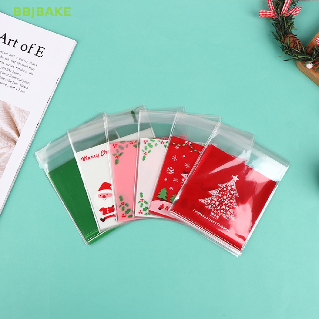 Set 50 / 100 Túi Nhựa Đựng Bánh Kẹo Giáng Sinh Tự Dính