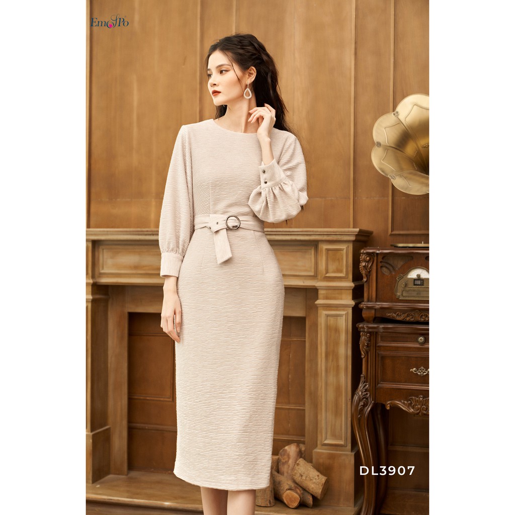 Đầm ôm tay bồng Emspo, đai eo rời DL3907