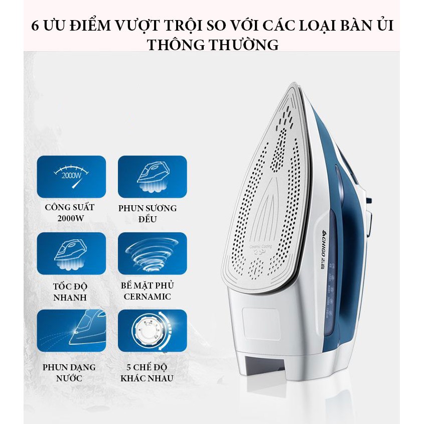 Bàn Ủi Hơi Nước CHIGO ZG-Y038 Thiết Kế Tháo Rời Không Dây, Công Xuất lớn 2000W - Hàng Chính Hãng
