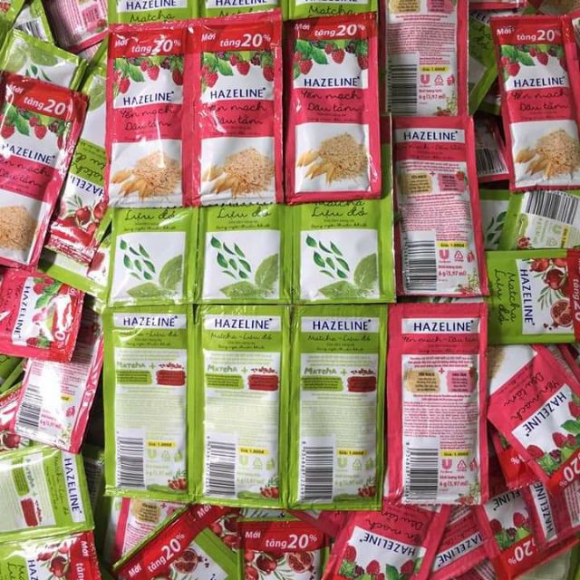 Combo 2 bịch sữa tắm Hazeline trắng da lựu đỏ matcha và lúa mạch.