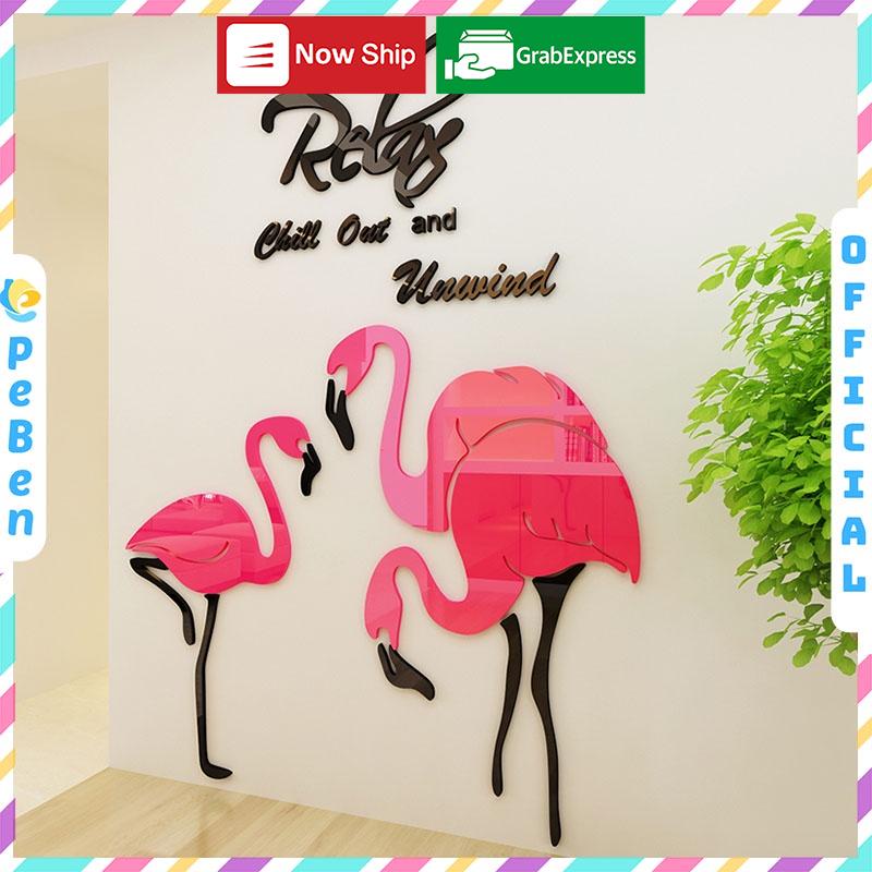 Tranh dán tường mica 3d decor khổ lớn Relax time hạc hồng trang trí spa, phòng ngủ, nail Nhiều Size - EPeBen