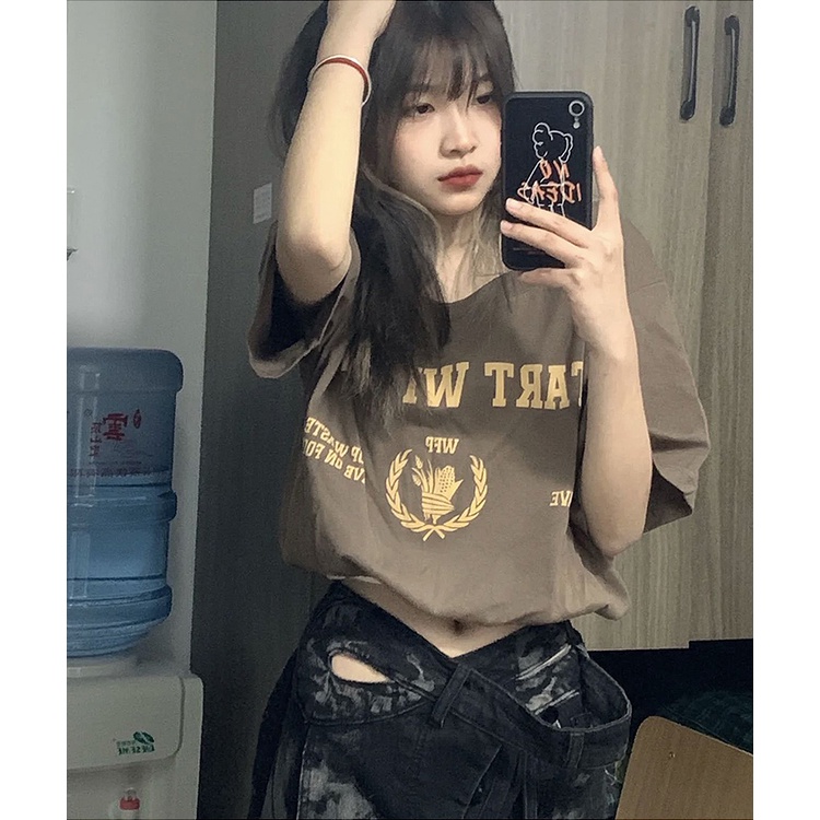 NRVP Áo Thun Ngắn Tay Dáng Rộng Thời Trang Đường Phố Hàn Quốc Cho Nữ