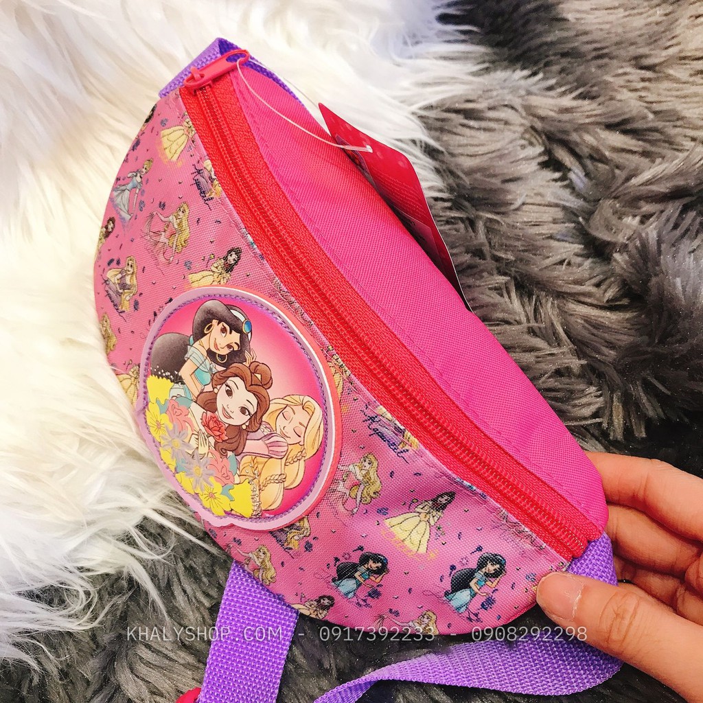Túi đeo bao tử 1 ngăn hình công chúa Princess màu hồng tím cho bé gái siêu hot - (Thái Lan) - 165NPCNG8008 - (21x11cm)