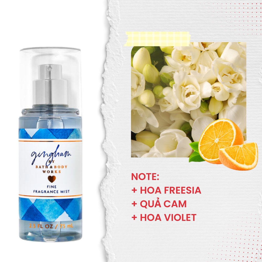 Xịt Thơm Body Bath And Body Works Gingham Khử Mùi Lưu Hương Thanh Mát Size Mini 75ml